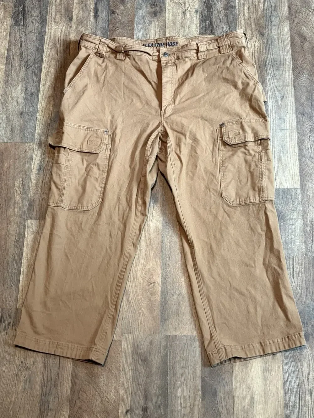 Duluth Trading Pants Mens 44x28 Brown Flex Fire Hose Cargo Carpenter Straight